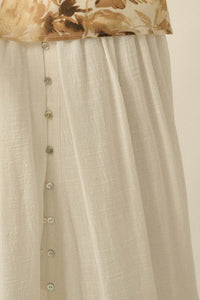 Breezy Day Cotton Gauze Button Ruffle Maxi Skirt - ShopPromesa