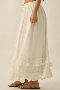 Breezy Day Cotton Gauze Button Ruffle Maxi Skirt - ShopPromesa