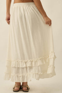 Breezy Day Cotton Gauze Button Ruffle Maxi Skirt - ShopPromesa