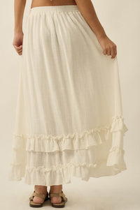 Breezy Day Cotton Gauze Button Ruffle Maxi Skirt - ShopPromesa