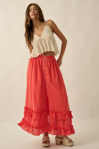 Breezy Day Cotton Gauze Button Ruffle Maxi Skirt - ShopPromesa