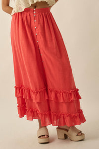 Breezy Day Cotton Gauze Button Ruffle Maxi Skirt - ShopPromesa