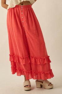 Breezy Day Cotton Gauze Button Ruffle Maxi Skirt - ShopPromesa