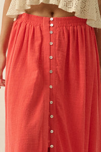 Breezy Day Cotton Gauze Button Ruffle Maxi Skirt - ShopPromesa