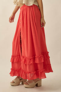 Breezy Day Cotton Gauze Button Ruffle Maxi Skirt - ShopPromesa