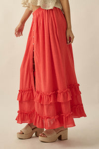 Breezy Day Cotton Gauze Button Ruffle Maxi Skirt - ShopPromesa