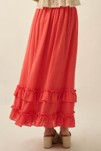 Breezy Day Cotton Gauze Button Ruffle Maxi Skirt - ShopPromesa