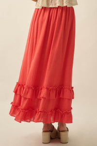 Breezy Day Cotton Gauze Button Ruffle Maxi Skirt - ShopPromesa