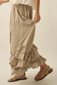 Breezy Day Cotton Gauze Button Ruffle Maxi Skirt - ShopPromesa