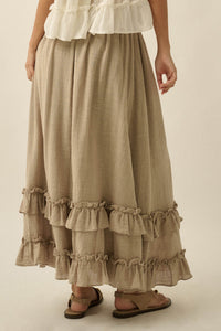 Breezy Day Cotton Gauze Button Ruffle Maxi Skirt - ShopPromesa
