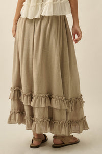 Breezy Day Cotton Gauze Button Ruffle Maxi Skirt - ShopPromesa