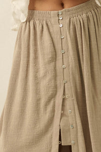 Breezy Day Cotton Gauze Button Ruffle Maxi Skirt - ShopPromesa