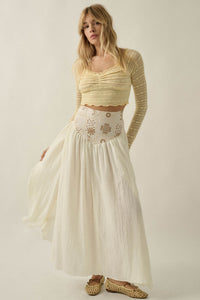 Meadow Song Floral-Embroidered Drop-Waist Maxi Skirt - ShopPromesa