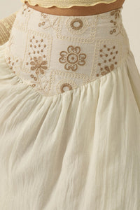 Meadow Song Floral-Embroidered Drop-Waist Maxi Skirt - ShopPromesa