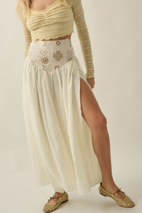 Meadow Song Floral-Embroidered Drop-Waist Maxi Skirt - ShopPromesa