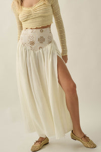 Meadow Song Floral-Embroidered Drop-Waist Maxi Skirt - ShopPromesa