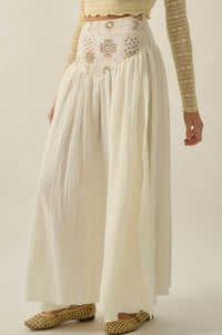 Meadow Song Floral-Embroidered Drop-Waist Maxi Skirt - ShopPromesa