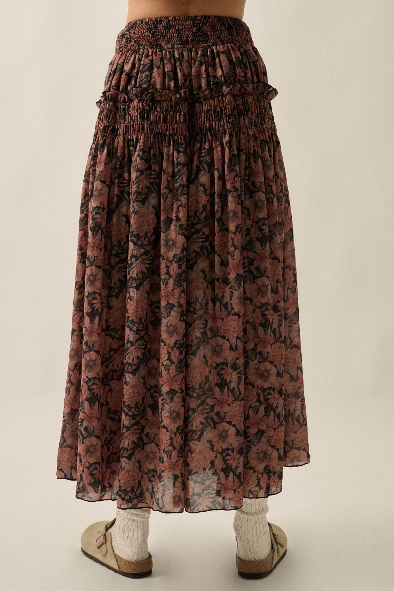 Scented Breeze Floral Chiffon Smocked Maxi Skirt - ShopPromesa