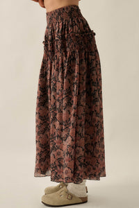 Scented Breeze Floral Chiffon Smocked Maxi Skirt - ShopPromesa