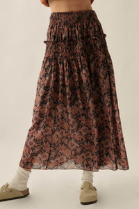Scented Breeze Floral Chiffon Smocked Maxi Skirt - ShopPromesa