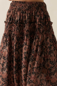 Scented Breeze Floral Chiffon Smocked Maxi Skirt - ShopPromesa