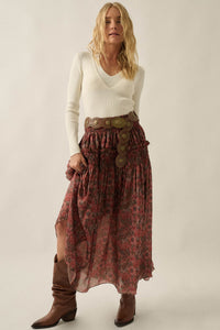 Scented Breeze Floral Chiffon Smocked Maxi Skirt - ShopPromesa