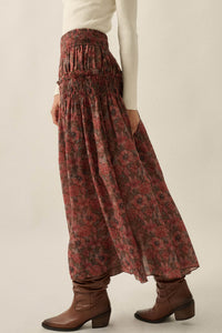 Scented Breeze Floral Chiffon Smocked Maxi Skirt - ShopPromesa