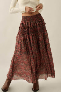 Scented Breeze Floral Chiffon Smocked Maxi Skirt - ShopPromesa