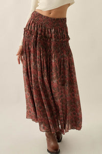 Scented Breeze Floral Chiffon Smocked Maxi Skirt - ShopPromesa