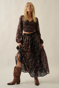 Late Bloomer Floral Two-Tone Paneled Maxi Skirt - ShopPromesa