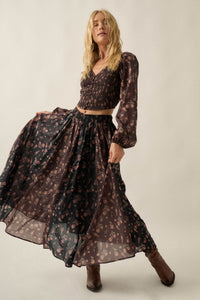 Late Bloomer Floral Two-Tone Paneled Maxi Skirt - ShopPromesa