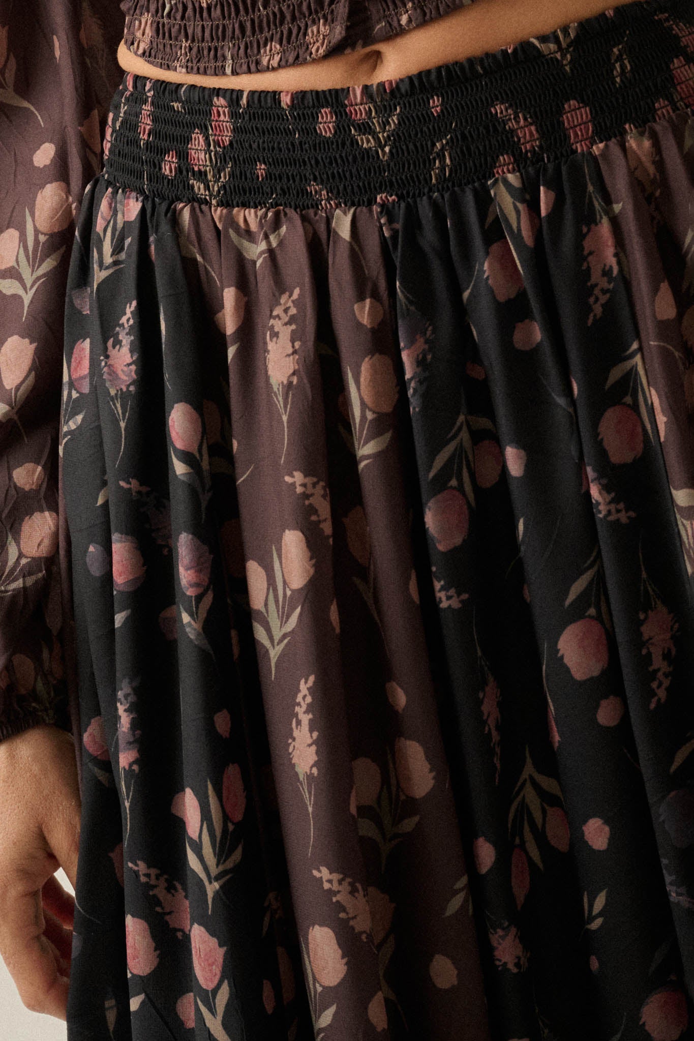Late Bloomer Floral Two-Tone Paneled Maxi Skirt - ShopPromesa