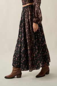 Late Bloomer Floral Two-Tone Paneled Maxi Skirt - ShopPromesa
