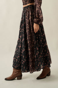 Late Bloomer Floral Two-Tone Paneled Maxi Skirt - ShopPromesa