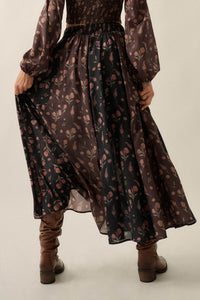 Late Bloomer Floral Two-Tone Paneled Maxi Skirt - ShopPromesa