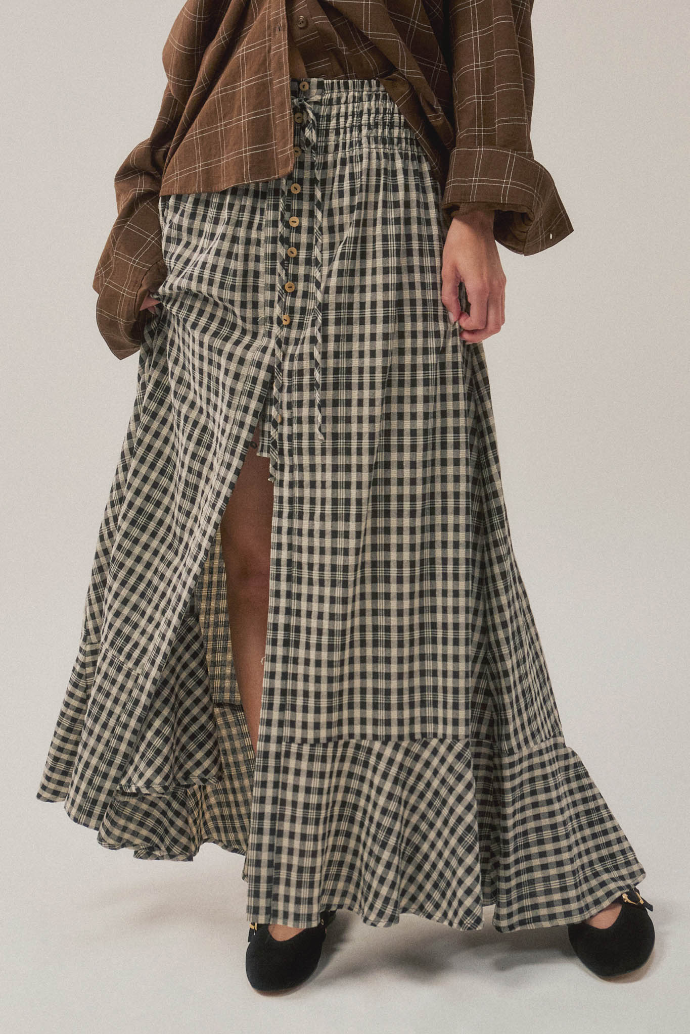 Play It Again Plaid Buttoned Drawstring Maxi Skirt - ShopPromesa