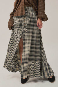 Play It Again Plaid Buttoned Drawstring Maxi Skirt - ShopPromesa