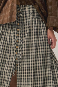Play It Again Plaid Buttoned Drawstring Maxi Skirt - ShopPromesa