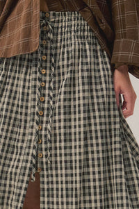 Play It Again Plaid Buttoned Drawstring Maxi Skirt - ShopPromesa