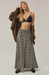Play It Again Plaid Buttoned Drawstring Maxi Skirt - ShopPromesa