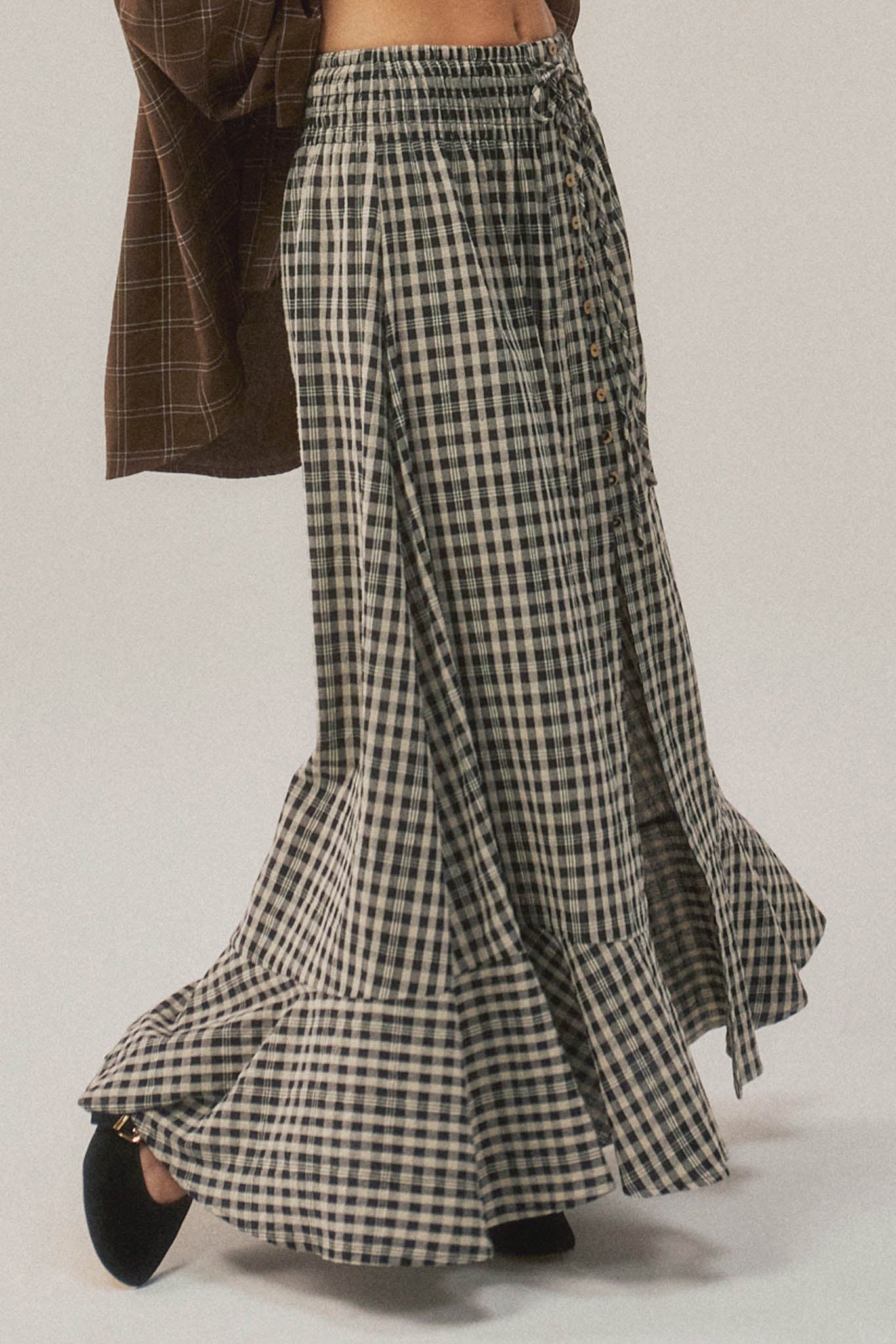 Play It Again Plaid Buttoned Drawstring Maxi Skirt - ShopPromesa
