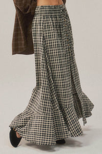 Play It Again Plaid Buttoned Drawstring Maxi Skirt - ShopPromesa
