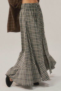 Play It Again Plaid Buttoned Drawstring Maxi Skirt - ShopPromesa