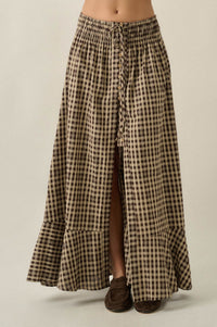 Play It Again Plaid Buttoned Drawstring Maxi Skirt - ShopPromesa