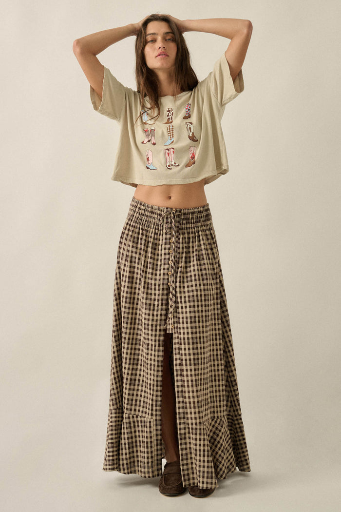 Play It Again Plaid Buttoned Drawstring Maxi Skirt - ShopPromesa