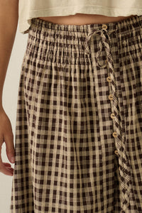 Play It Again Plaid Buttoned Drawstring Maxi Skirt - ShopPromesa