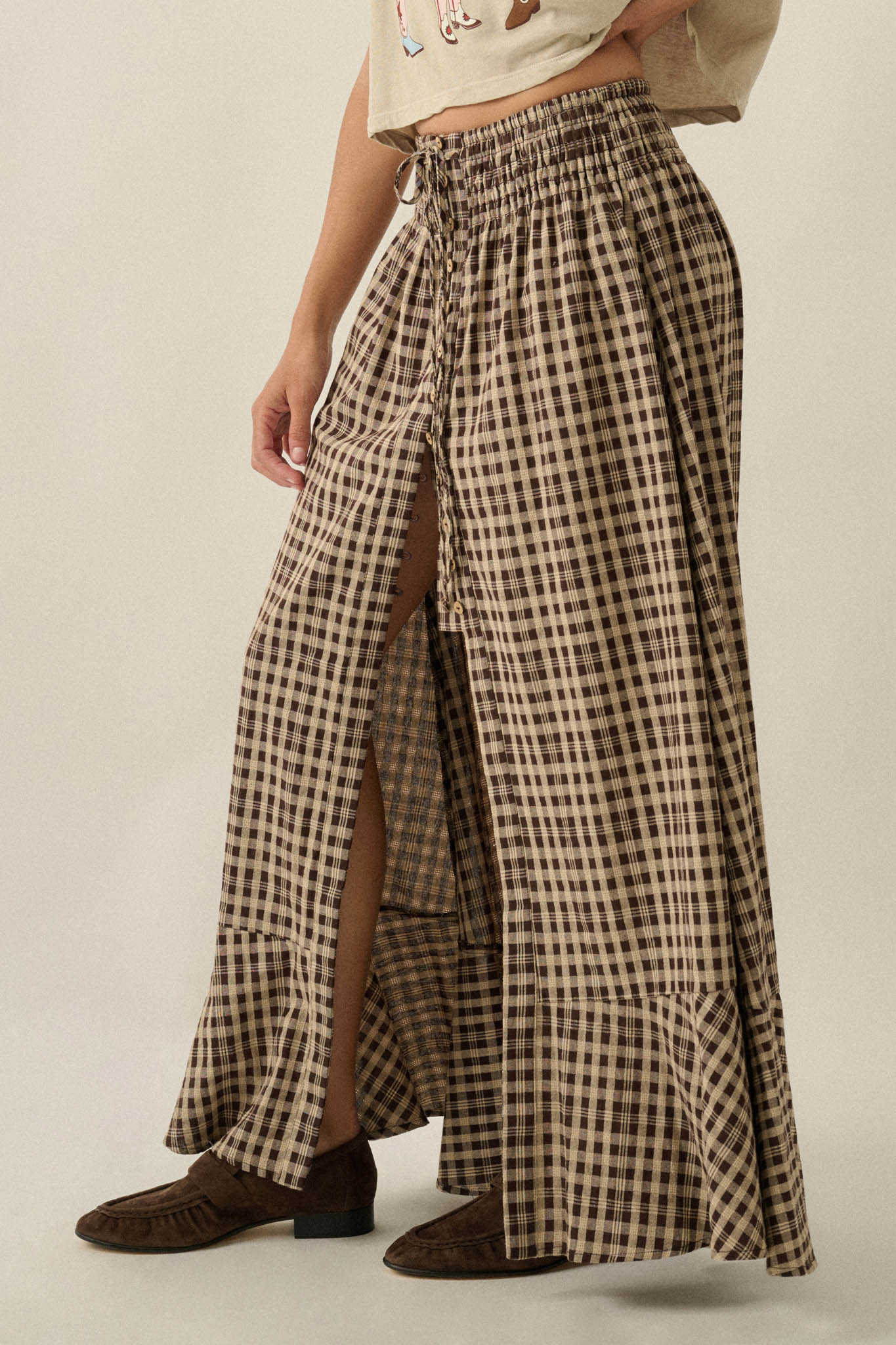 Play It Again Plaid Buttoned Drawstring Maxi Skirt - ShopPromesa