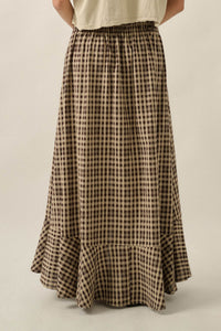Play It Again Plaid Buttoned Drawstring Maxi Skirt - ShopPromesa