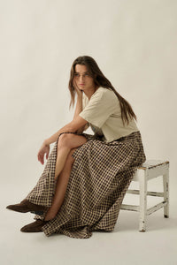 Play It Again Plaid Buttoned Drawstring Maxi Skirt - ShopPromesa