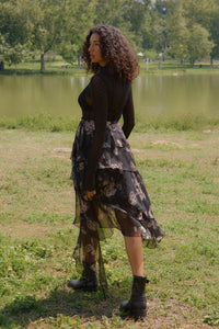Fancy That Paisley Chiffon Asymmetric Tiered Maxi Skirt - ShopPromesa